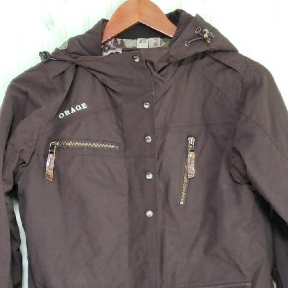 Orage Jacket Womens XS Brown Hooded Ski Snowboard Full Zip Pockets Insulated